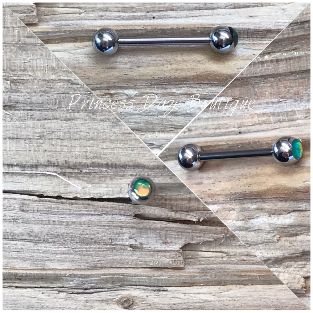 Silver Green Colorline Tongue Ring